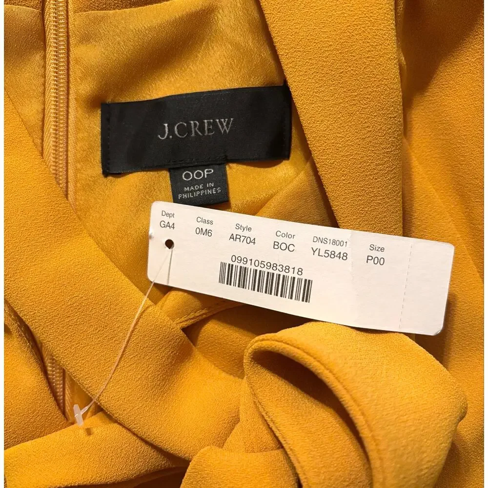 J Crew Size 00 Petite Dress Sheath 365 Crepe Cap Sleeve Bow Tie Neck Knee Length